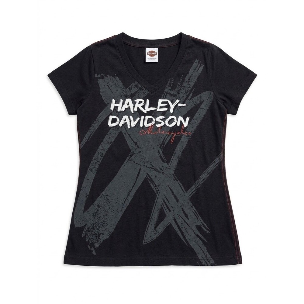 Harley Davidson Womens Shirt Medium Black V-Neck Great Falls Montana Graphic Tee